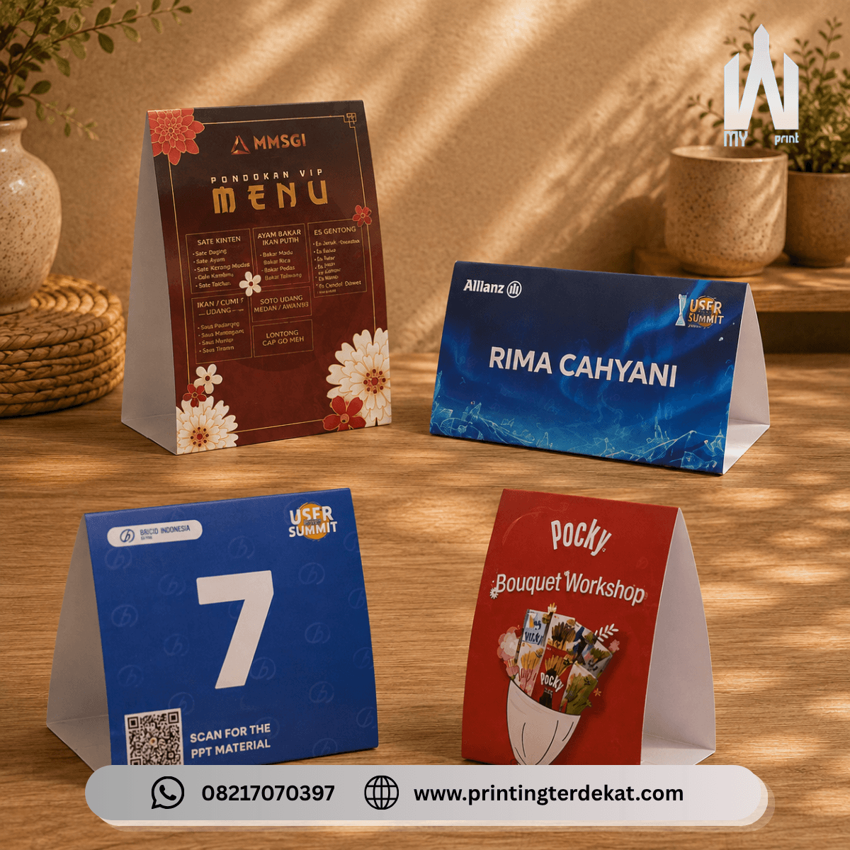 Tent card custom untuk event dan seminar hasil cetak My Print Express